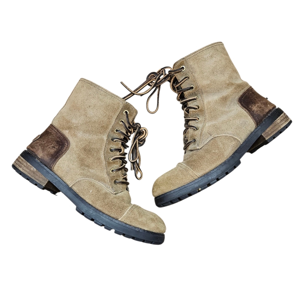 UGG W Kilmer II Leather Dove Grey Shearling Fur Lined Boots 7.5 Zip Up Combat
